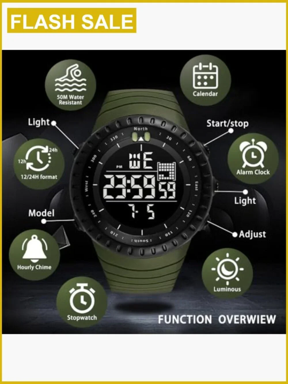 Military Digital Watch Multi-Function LED Alarm Stopwatch Water Resistant Gift